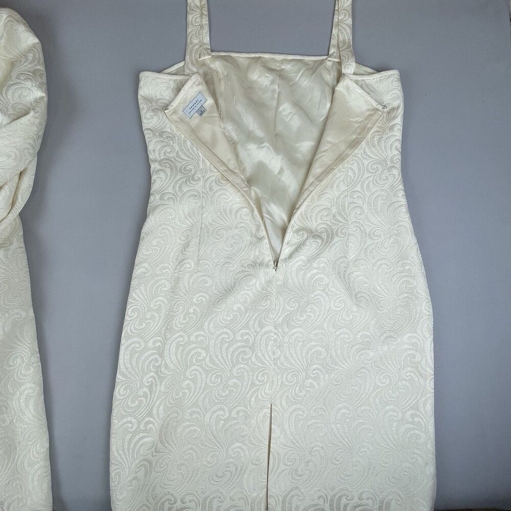 Tahari Arthur S. Levine 2 Piece Brocade Coat Dress Set Women's 12 Ivory Wedding - Picture 13 of 16